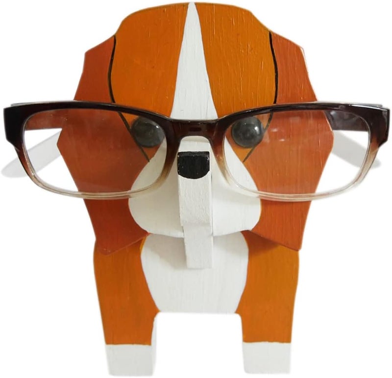Red Dollar Handmade Wood Carved Animal Eyeglass Holder, Cute Sunglasses Display Stand, Nightstand Home Office Desk Decor, Christmas Holiday New Year Business Gift for Men Women Adults (Dog) - Image 1